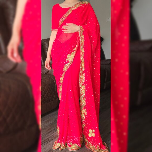 Red Georgette saree NEGOTIABLE - Picture 1 of 11